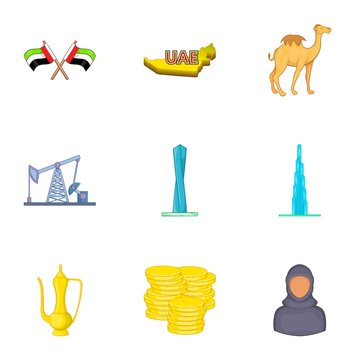 UAE icons set. Cartoon illustration of 9 UAE vector icons for web