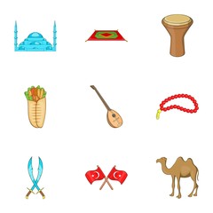 State of Turkey icons set. Cartoon illustration of 9 state of Turkey vector icons for web
