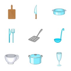 Tableware icons set. Cartoon illustration of 9 tableware vector icons for web
