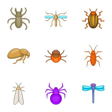 Insects icons set. Cartoon illustration of 9 insects vector icons for web