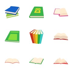 Books icons set. Cartoon illustration of 9 books vector icons for web