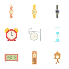 Time dimension icons set. Cartoon illustration of 9 time dimension vector icons for web