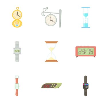 Time icons set. Cartoon illustration of 9 time vector icons for web