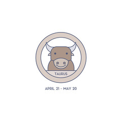 Taurus Horoscope Cute Illustration of Zodiac Signs in Cartoon Style Vector Illustration