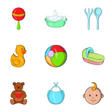 Child icons set. Cartoon illustration of 9 child vector icons for web