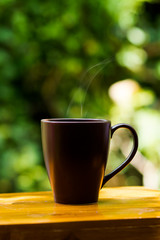 morning coffee on the wood.