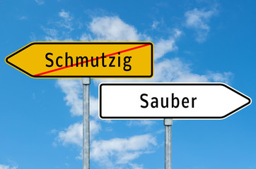 Wegweiser Schmutzig und Sauber