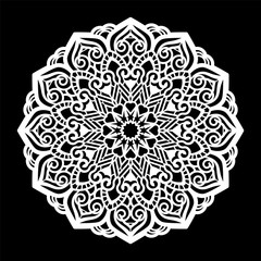 Lace round paper doily, lacy snowflake, greeting element,  template for cutting  plotter, round pattern, laser cut  template, doily to decorate the cake,  vector illustrations.