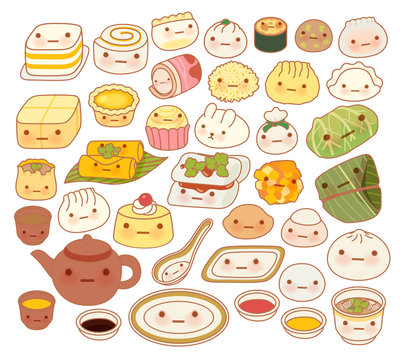 Collection of lovely baby chinese oriental food doodle icon, cut
