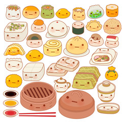 Collection of lovely baby chinese oriental food doodle icon, cut