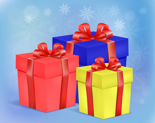 set of cardboard gift boxes with ribbon