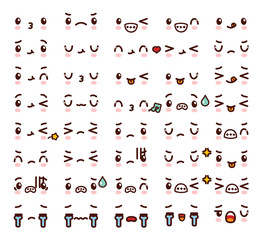 Collection of cute lovely kawaii emoticon emoji Doodle cartoon 
