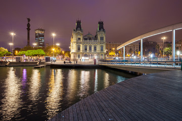 Fototapeta premium Barcelona City by Night from Rambla de Mar at Port Vell