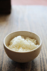 Rice with wood background
