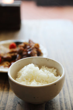 Rice with wood background
