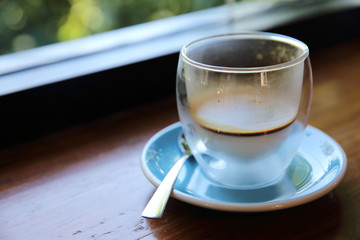 cappuccino coffee on wood background