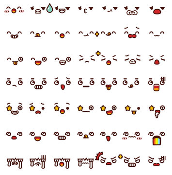 Collection of cute lovely emoticon emoji Doodle cartoon face , s