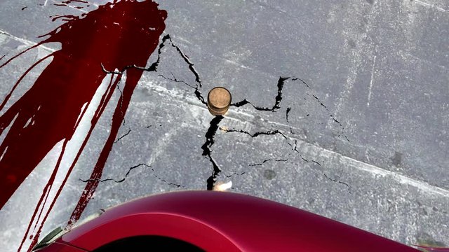 Shot, the bullet hits a wall, blood, the stop car. Background for the title