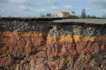 The curb erosion from storms.