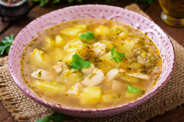 Chicken soup with potatoes and buckwheat