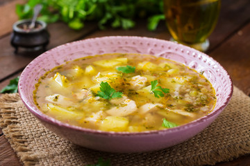 Chicken soup with potatoes and buckwheat