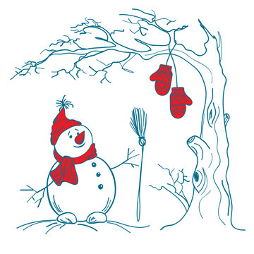 Snowman and tree