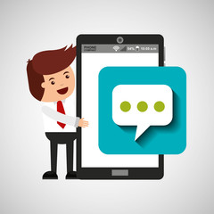 cartoon man smartphone app message chat vector illustration eps 10
