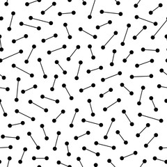 Vector monochrome seamless pattern, chaotic dots, lines, stitches. Simple abstract repeat texture, black & white background. Design element for prints, decoration, digital, textile, cover, furniture