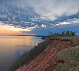 Spring landscape of the Onega lake after sunset.