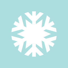 Flat snowflake icon, white on blue background