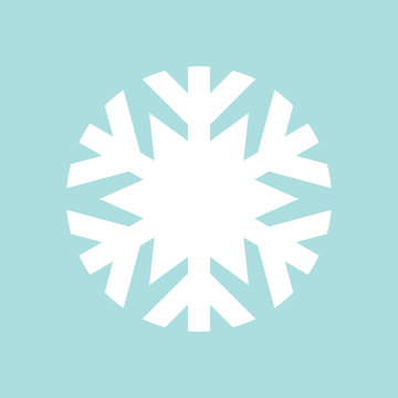 Flat snowflake icon, white on blue background