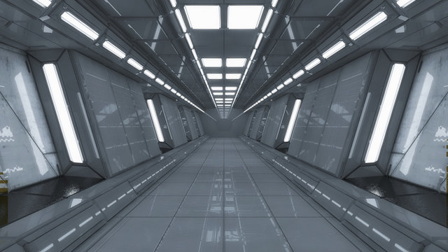Futuristic hall spaceship interior architecture