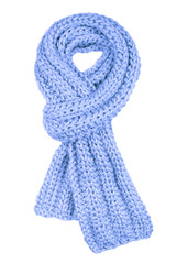 Blue wool scarf isolated on white background.