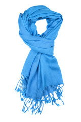 Blue wool scarf isolated on white background.
