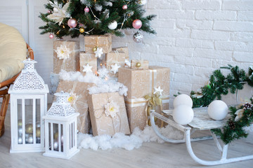 Christmas gifts under a fir-tree. It can be used as a background