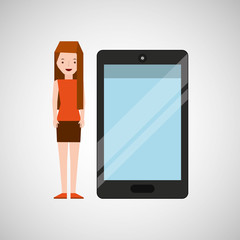 cartoon girl and smart phone touchscreen vector illustration eps 10