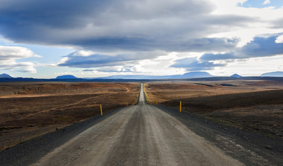 Endless road through desert, Iceland