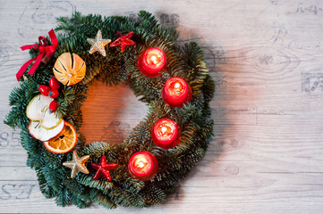 advent wreath on white background
