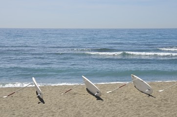 Surf tables at the shore in Marbella, Spain