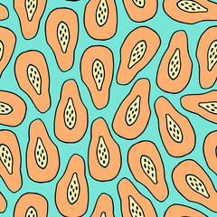 Seamless pattern with hand drawn papayas. 