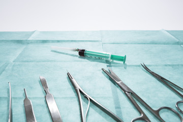 surgical instruments on operation table
