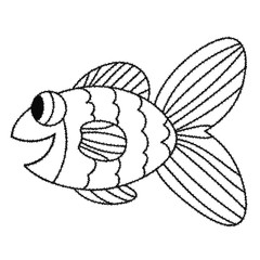 Happy grunge black outline cute cartoon doodle fish. Hand drawn cheerful tropical aquarium animal. Icon isolated on white background.