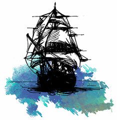 художественная арт иллюстрация вектор корабль акварель  © littlemagic