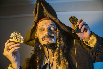 man dressed as pirate Jack Sparrow