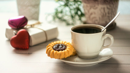 St Valentine's breakfast with coffee and cookies