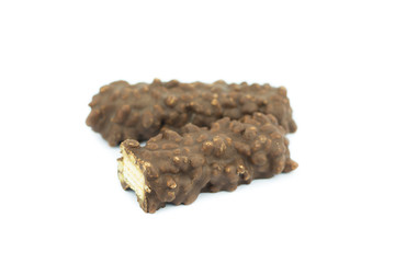 wafers caramel and chocolate isolated on white background.