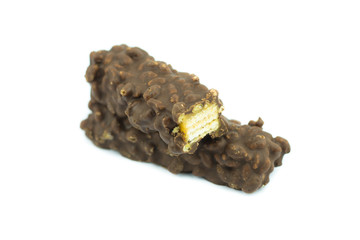 wafers caramel and chocolate isolated on white background.