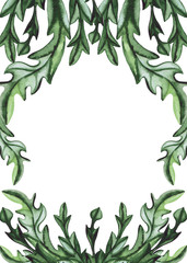 Frame with Watercolor Green Leaves and Place for Text