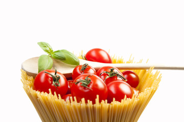 Mediterranean cooking with pasta and ingredients