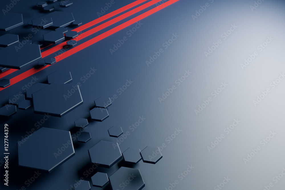Poster grey honeycomb pattern and red lines